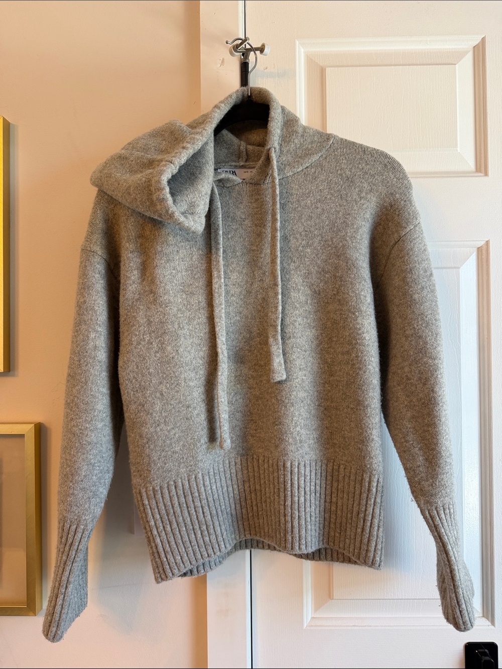 Zara Light Gray Hoodie Drawstring Sweater